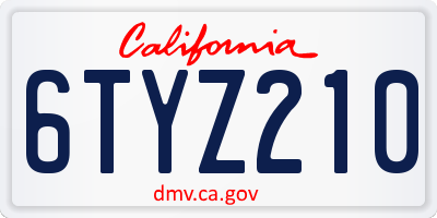 CA license plate 6TYZ210