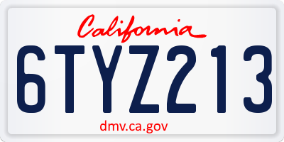 CA license plate 6TYZ213