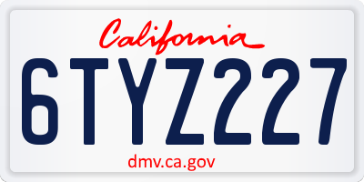 CA license plate 6TYZ227