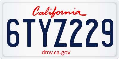 CA license plate 6TYZ229