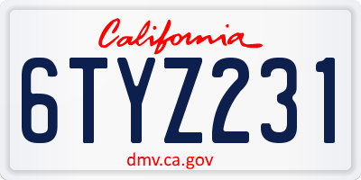 CA license plate 6TYZ231