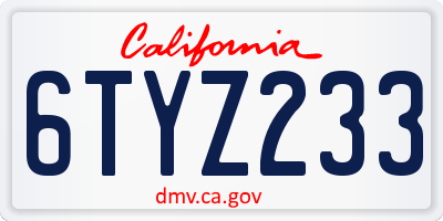 CA license plate 6TYZ233