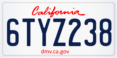 CA license plate 6TYZ238