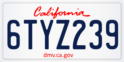 CA license plate 6TYZ239