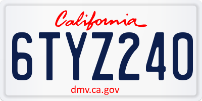 CA license plate 6TYZ240