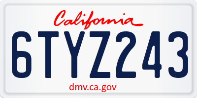 CA license plate 6TYZ243