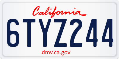 CA license plate 6TYZ244