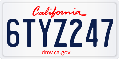 CA license plate 6TYZ247
