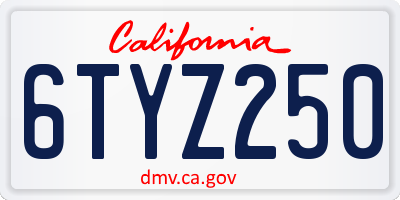 CA license plate 6TYZ250