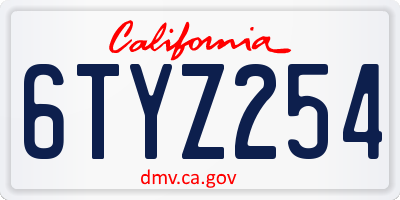 CA license plate 6TYZ254