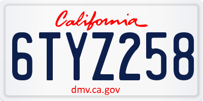 CA license plate 6TYZ258
