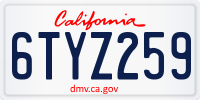 CA license plate 6TYZ259