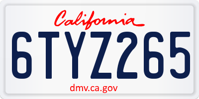 CA license plate 6TYZ265