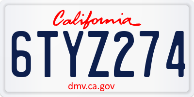 CA license plate 6TYZ274