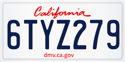 CA license plate 6TYZ279