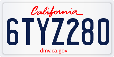 CA license plate 6TYZ280