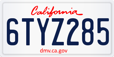 CA license plate 6TYZ285