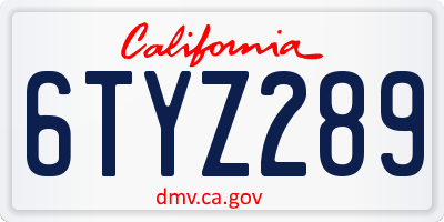 CA license plate 6TYZ289