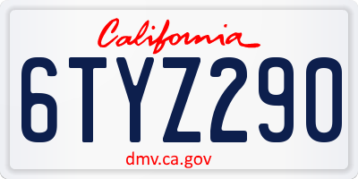 CA license plate 6TYZ290