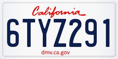 CA license plate 6TYZ291