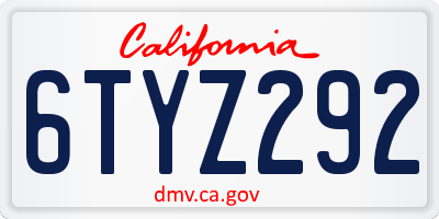 CA license plate 6TYZ292