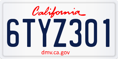 CA license plate 6TYZ301