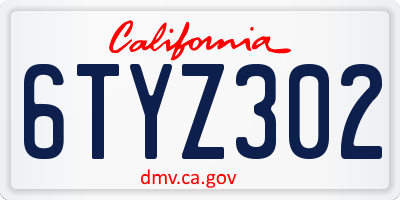 CA license plate 6TYZ302
