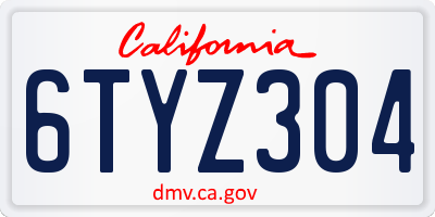 CA license plate 6TYZ304