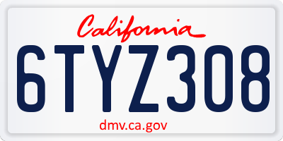 CA license plate 6TYZ308