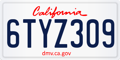CA license plate 6TYZ309