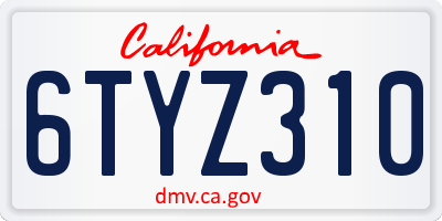 CA license plate 6TYZ310