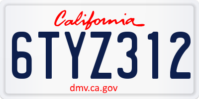 CA license plate 6TYZ312