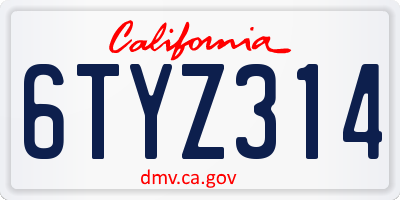 CA license plate 6TYZ314
