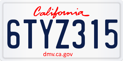 CA license plate 6TYZ315