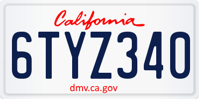 CA license plate 6TYZ340