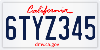 CA license plate 6TYZ345