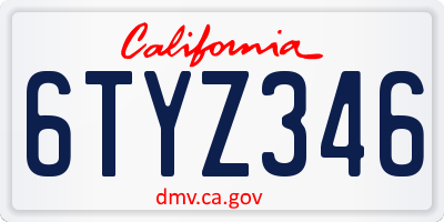 CA license plate 6TYZ346