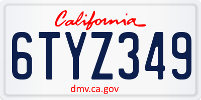 CA license plate 6TYZ349