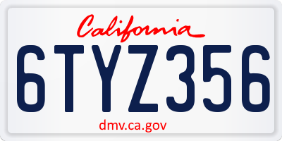 CA license plate 6TYZ356