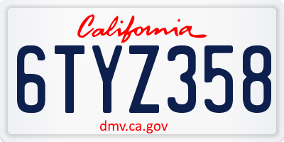 CA license plate 6TYZ358