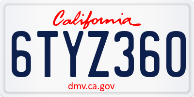 CA license plate 6TYZ360