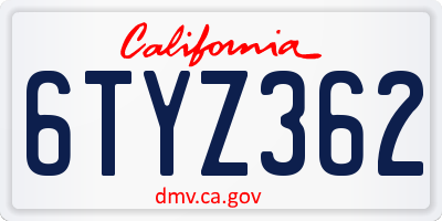 CA license plate 6TYZ362