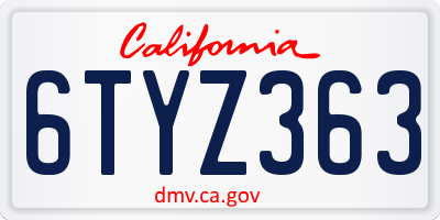 CA license plate 6TYZ363