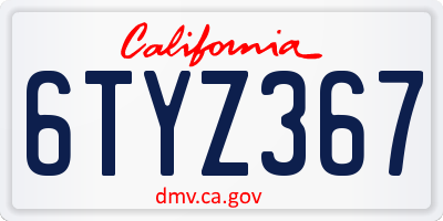 CA license plate 6TYZ367