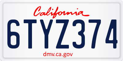 CA license plate 6TYZ374