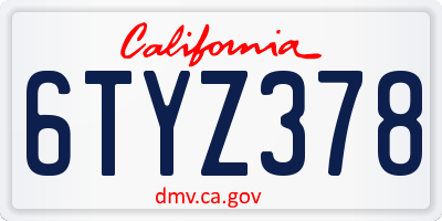 CA license plate 6TYZ378