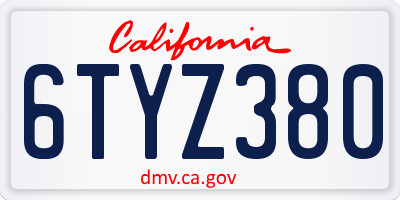 CA license plate 6TYZ380