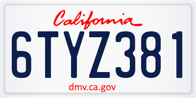 CA license plate 6TYZ381