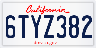 CA license plate 6TYZ382