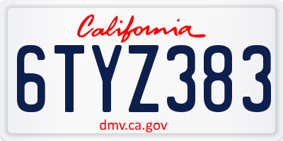 CA license plate 6TYZ383